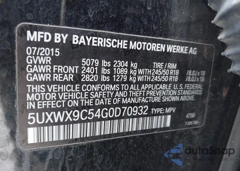 2016 BMW X3 xDrive28I из США, поврежденный, VIN 5UXWX9C54G0D70932